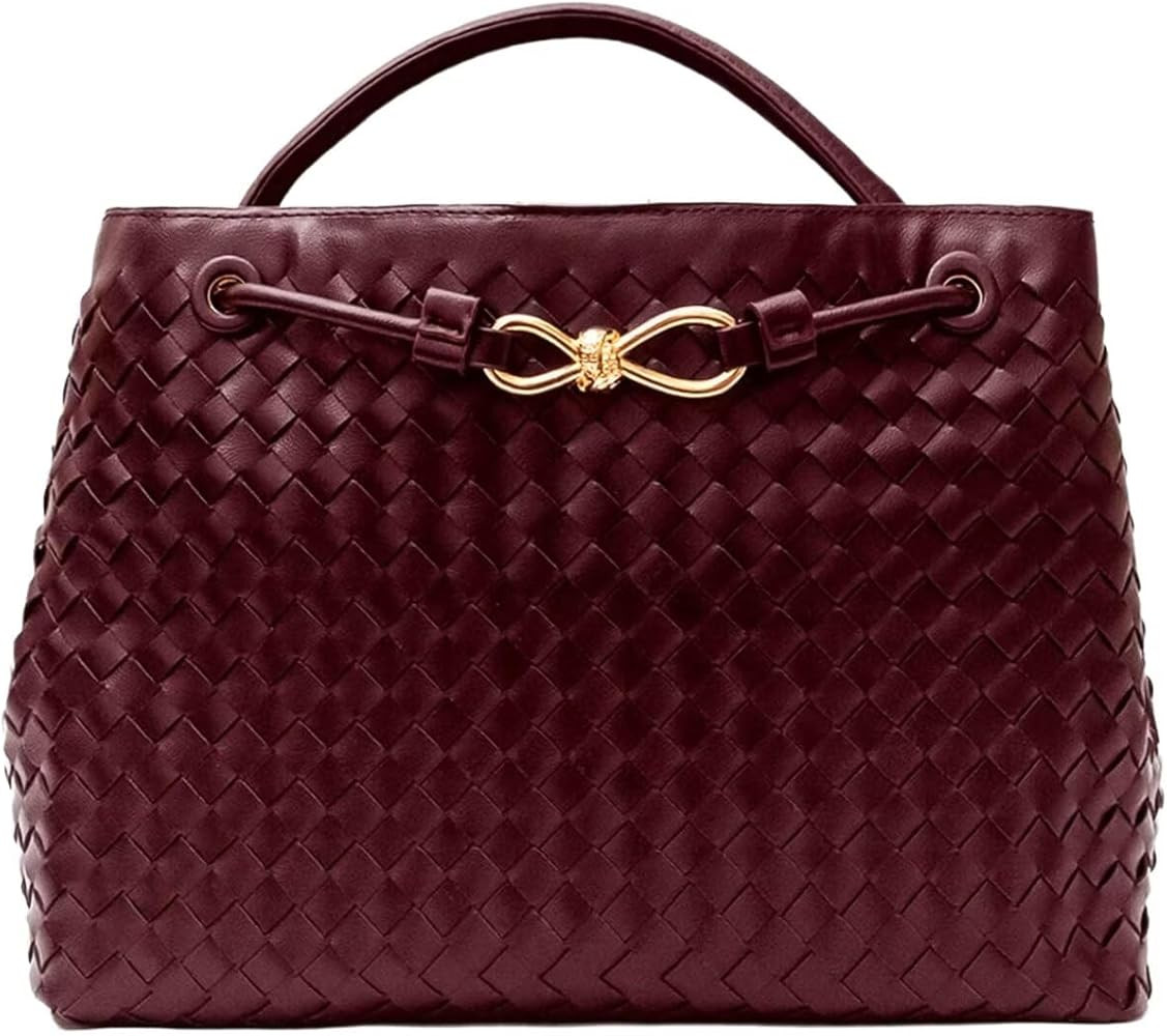 Woven Vegan Leather Tote Shoulder Bag for Women with Adjustable Shoulder Strap, Woven Handbags | Amazon (US)