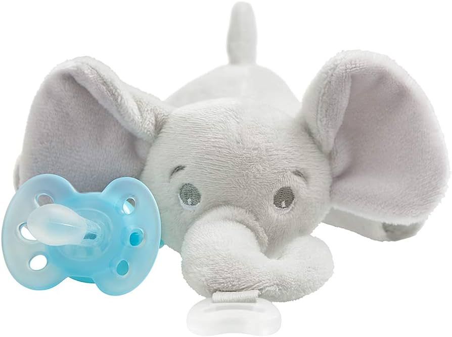 Philips AVENT Ultra Soft Snuggle Pacifier Holder with Detachable Pacifier, 0-6m, Elephant, SCF348... | Amazon (US)