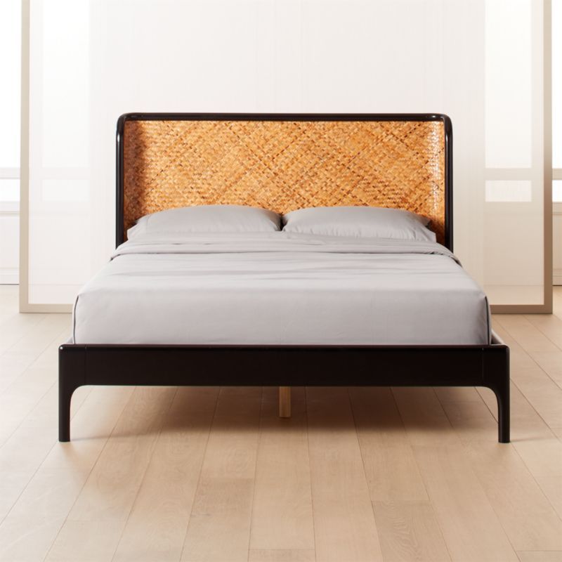 Miri Modern Black and Rattan Bed | CB2 | CB2