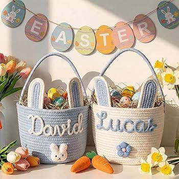 Personalized Embroidered Baby Easter Basket with Name, Custom Bunny Baskets Egg Hunt for Kids, Ba... | Amazon (US)