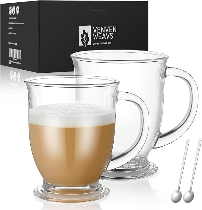 Glass Coffee Mugs Set of 2,15 OZ Lead-free Clear Coffee Cups For Cappuccino,Latte,Tea,Glass Coffe... | Amazon (US)