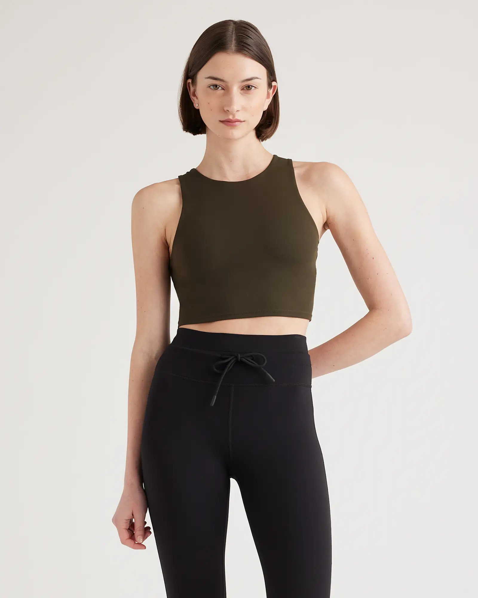 Ultra-Form High-Neck Cropped Tank in Smokey Olive | Quince