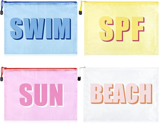 4PCS Beach Makeup Bags SPF Cosmetic Bags for Women Girls Summer Varsity Zipper Pouch Clear Waterp... | Amazon (US)