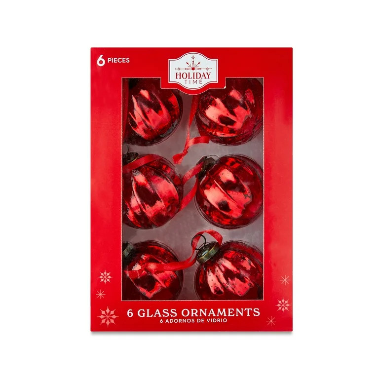 Red Glass Ball Christmas Ornaments, 3 in, 6 Count, by Holiday Time | Walmart (US)