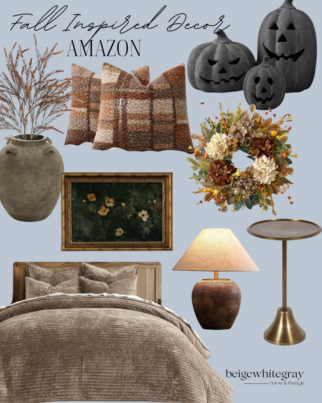 Amazon fall decor, fall home decor, amazon fall decor, cozy fall home, neutral fall decor, modern fall decor, vintage fall decor, fall decorating ideas, plaid throw pillows, decorative pumpkins, black jack o lanterns, fall wreath, rustic vase, pampas grass decor, moody floral artwork, cozy bedroom decor, fall bedding, table lamp, accent table, autumn home styling, affordable home decor, amazon home finds, beige home decor, warm neutral decor, fall aesthetic

#LTKSeasonal #LTKHome