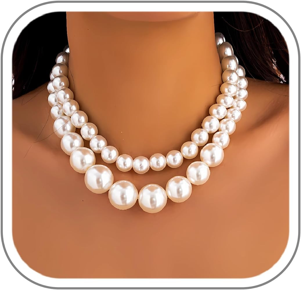 Pearl Choker Necklaces for Women Faux Pearl Necklaces Summer Layered Pearl Necklace Big Chunky Pe... | Amazon (US)