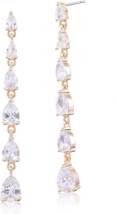 CZ Linear Earrings for Women Girls Sterling Silver Multi Teardrop Cubic Zirconia Crystal Simulate... | Amazon (US)