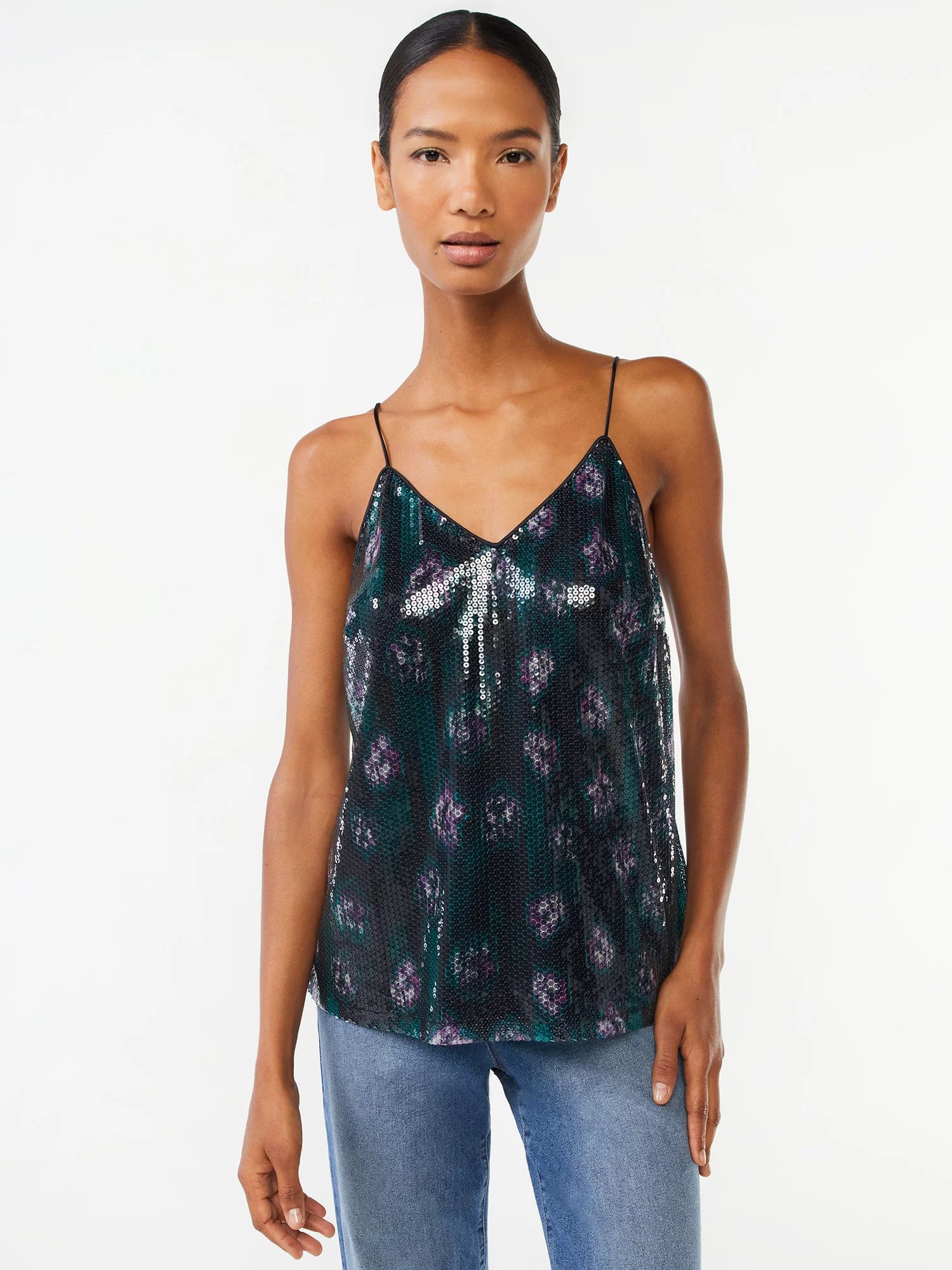 Scoop Women's Printed Sequin Cami Top | Walmart (US)