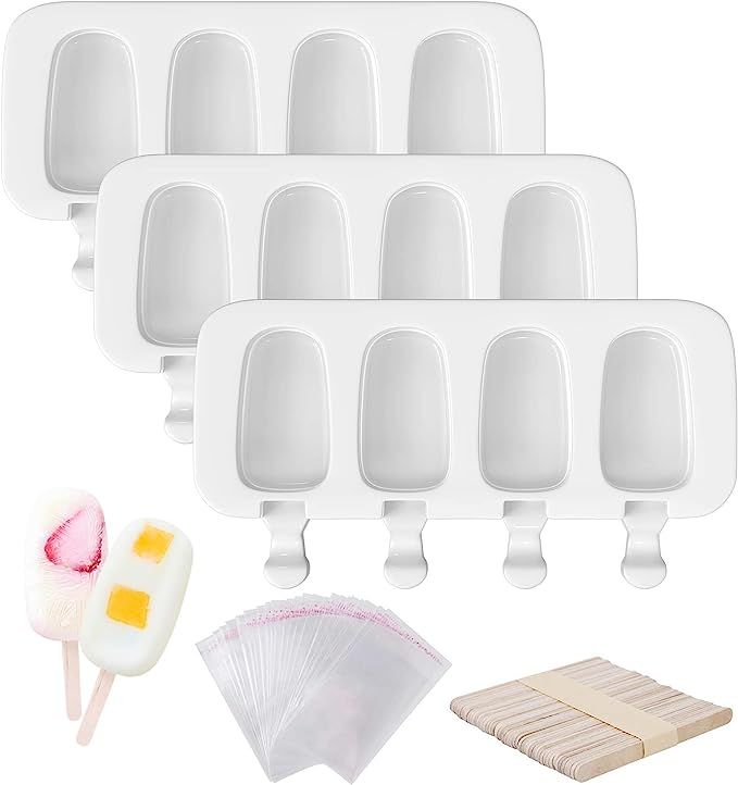 Popsicle Molds Set of 3, 12 Cavities Silicone Popsicle Molds & Ice Cake Pop Mold Maker Oval with ... | Amazon (US)