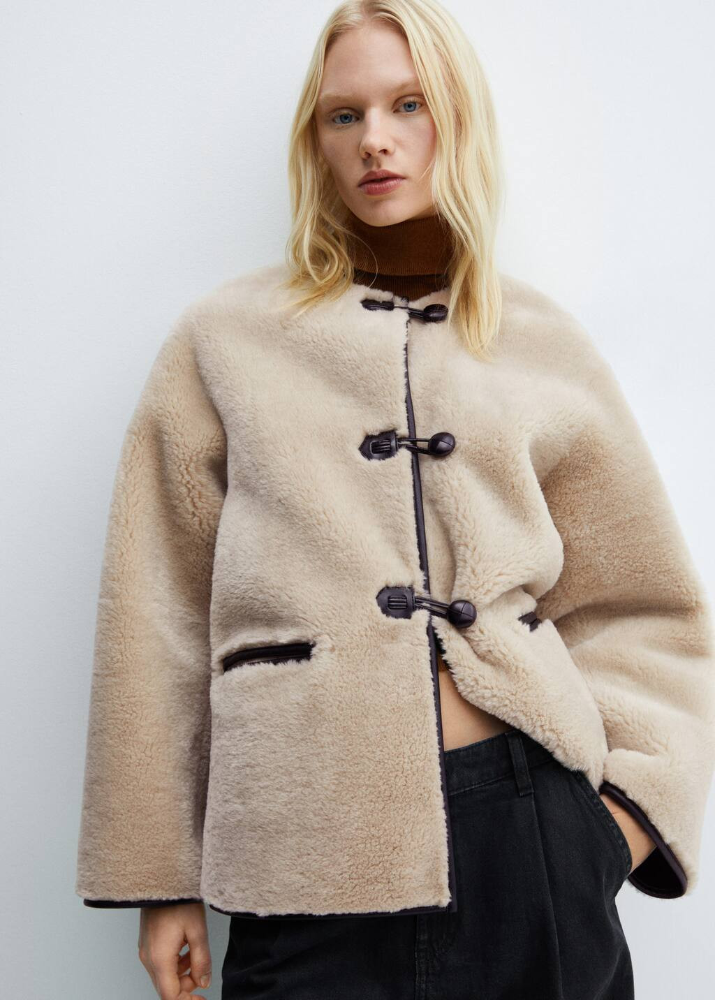 Fur-effect coat with appliqués -  Women | Mango USA | MANGO (US)
