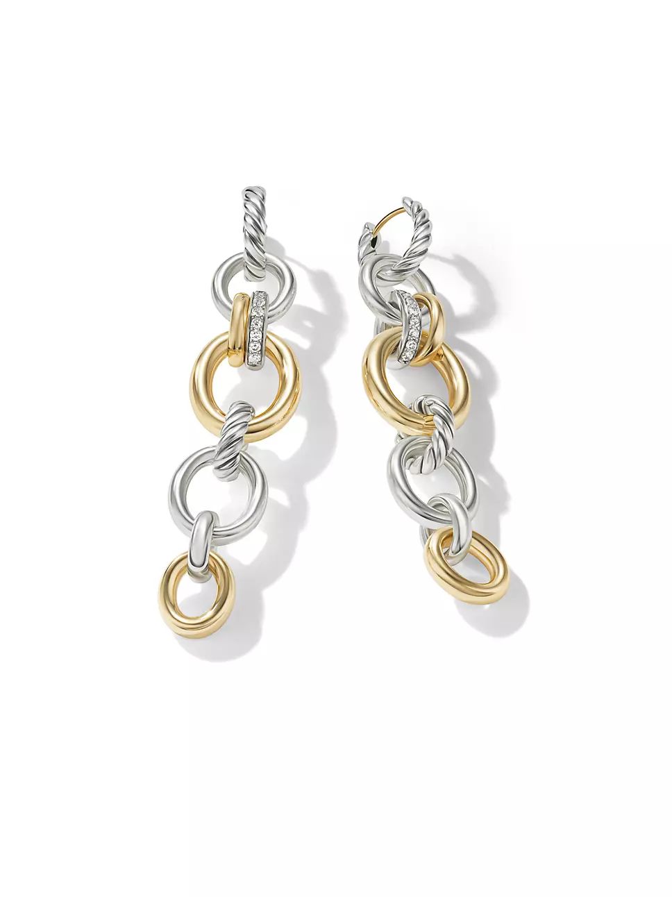 DY Mercer™ Linked Drop Earrings In Sterling Silver, 18K Yellow Gold And Pavé Diamonds | Saks Fifth Avenue