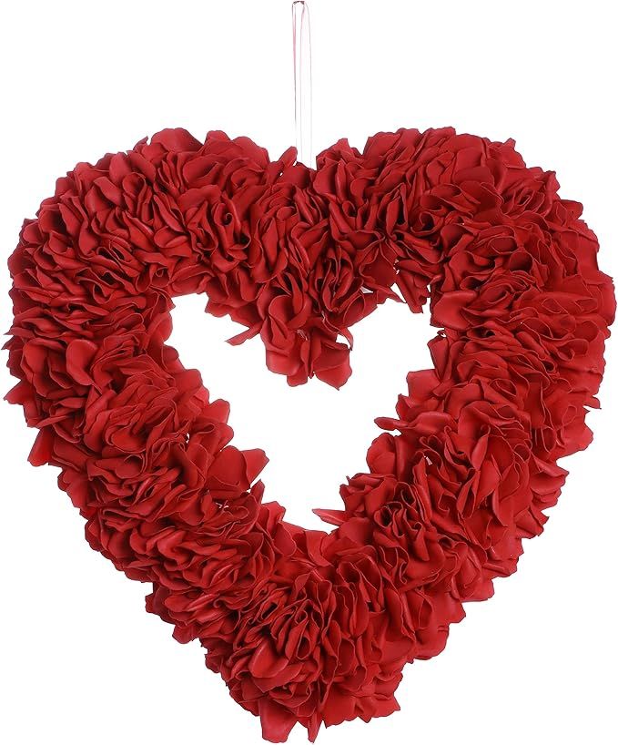 Yawwind 13 Inches Valentine’s Day Wreath,Artificial Heart-Shaped Wreath Rose Petal Wreaths for ... | Amazon (US)