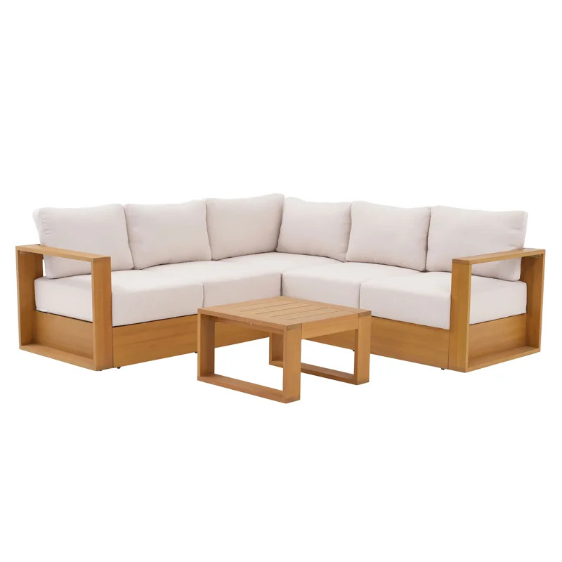 5-person Outdoor Eucalyptus Wood Modular Patio Conversation Sets With Coffee Table | Wayfair North America