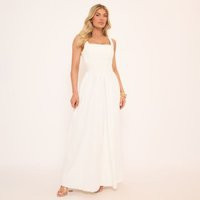 Square Neck Dropped Hem Detail Pleated Maxi Dress In White, Women's Size UK Large L | EGO (UK)
