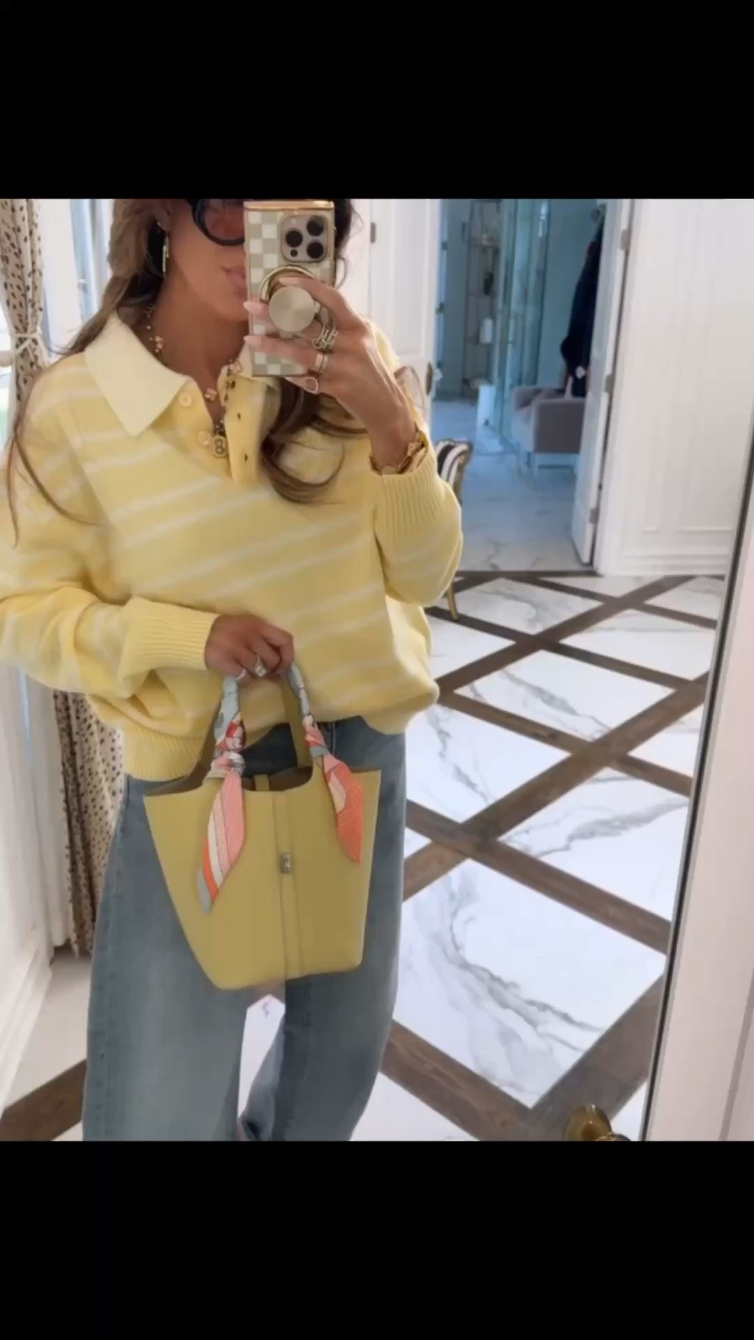 Outfit of the day 💛 Wearing a size small in this yellow stripe polo and a US size 8 in all jeans postpartum!!!

#LTKgrwm #LTKootd #LTKSeasonal