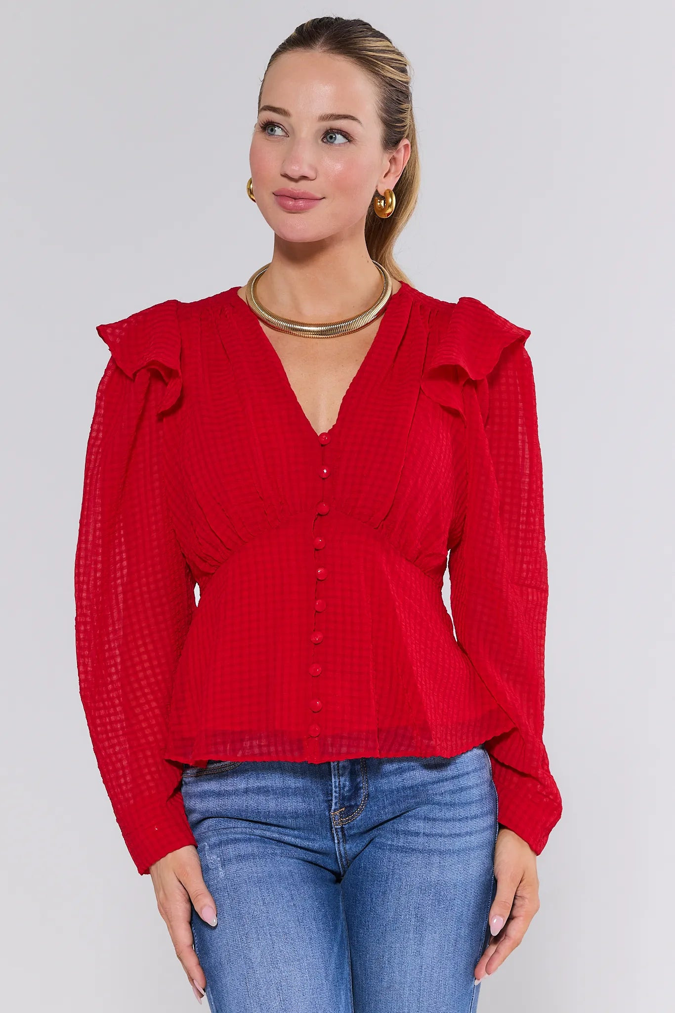 Avery Red Peplum Top | Avara
