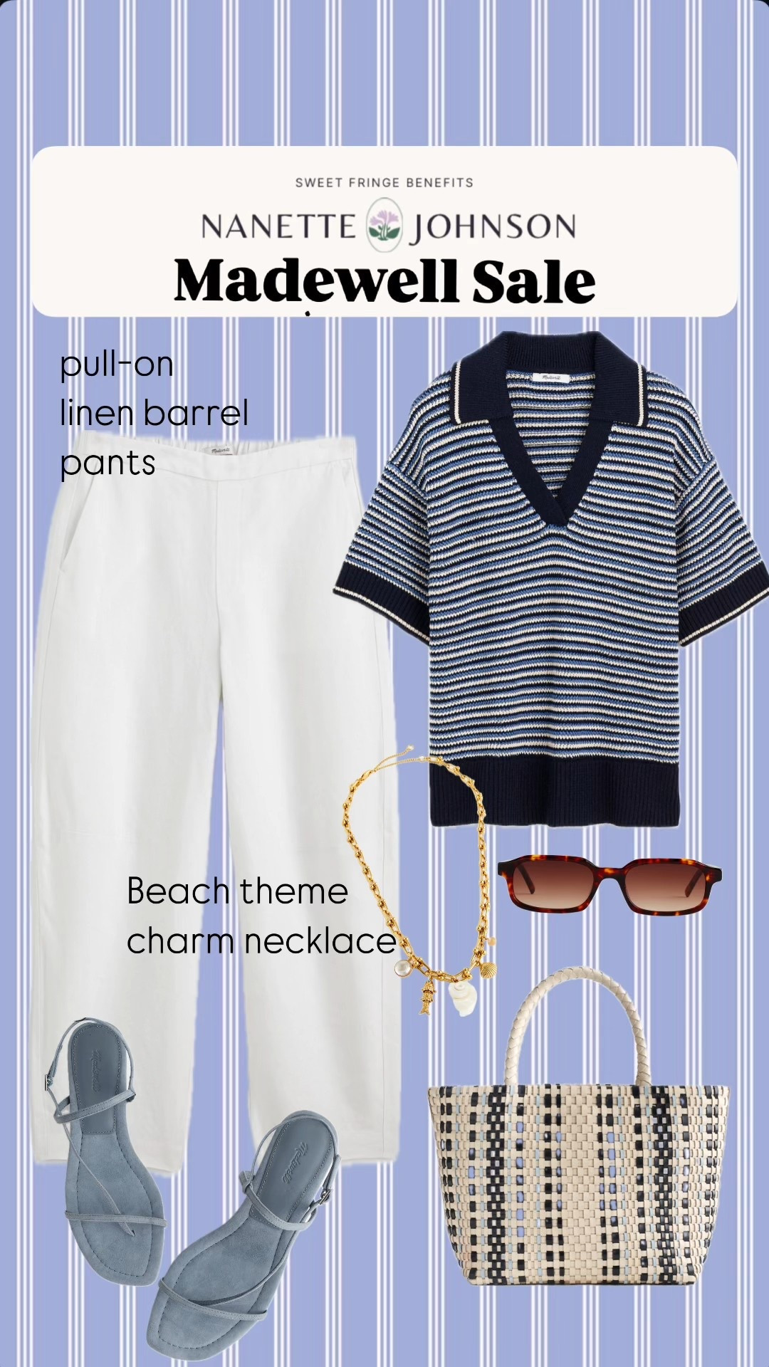 Use code LTK20 at checkout for 20% off your madewell order 
Pullon linen barrel pants Madewell striped sweater blue sandals coastal beach casual outfit charm necklace Madewell sunglasses 

#LTKSaleAlert #LTKxMadewell #LTKMidsize