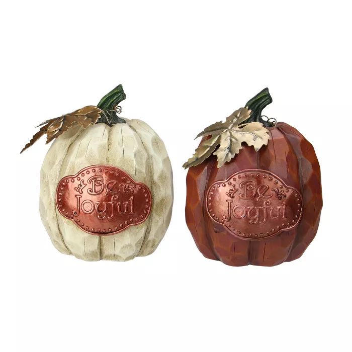 Northlight Set of 2 Brown and Green Autumn Harvest Pumpkin Thanksgiving Tabletop Figurine | Target