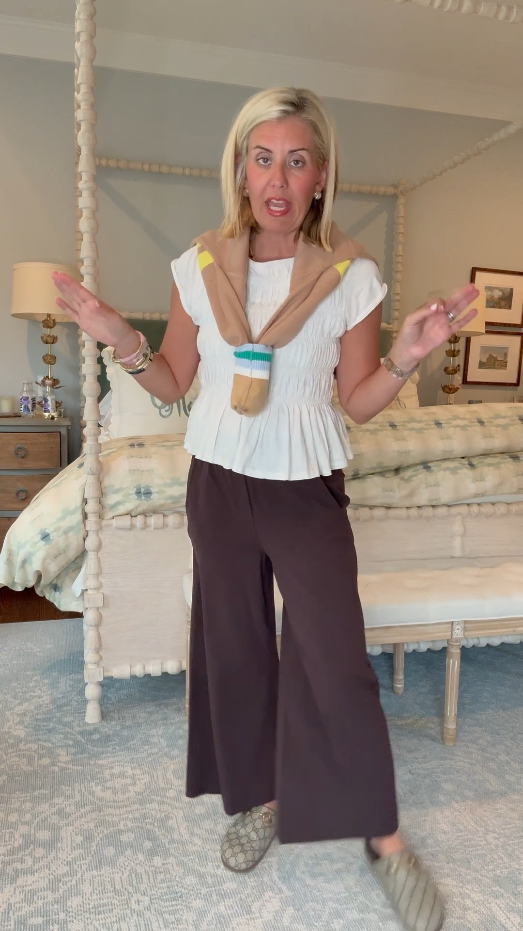 Loving this look with my current obsession: the chocolate pants. Wearing XS or small in everything and 8 in the shoes!

#LTKFindsUnder100 #LTKOver40 #LTKStyleTip