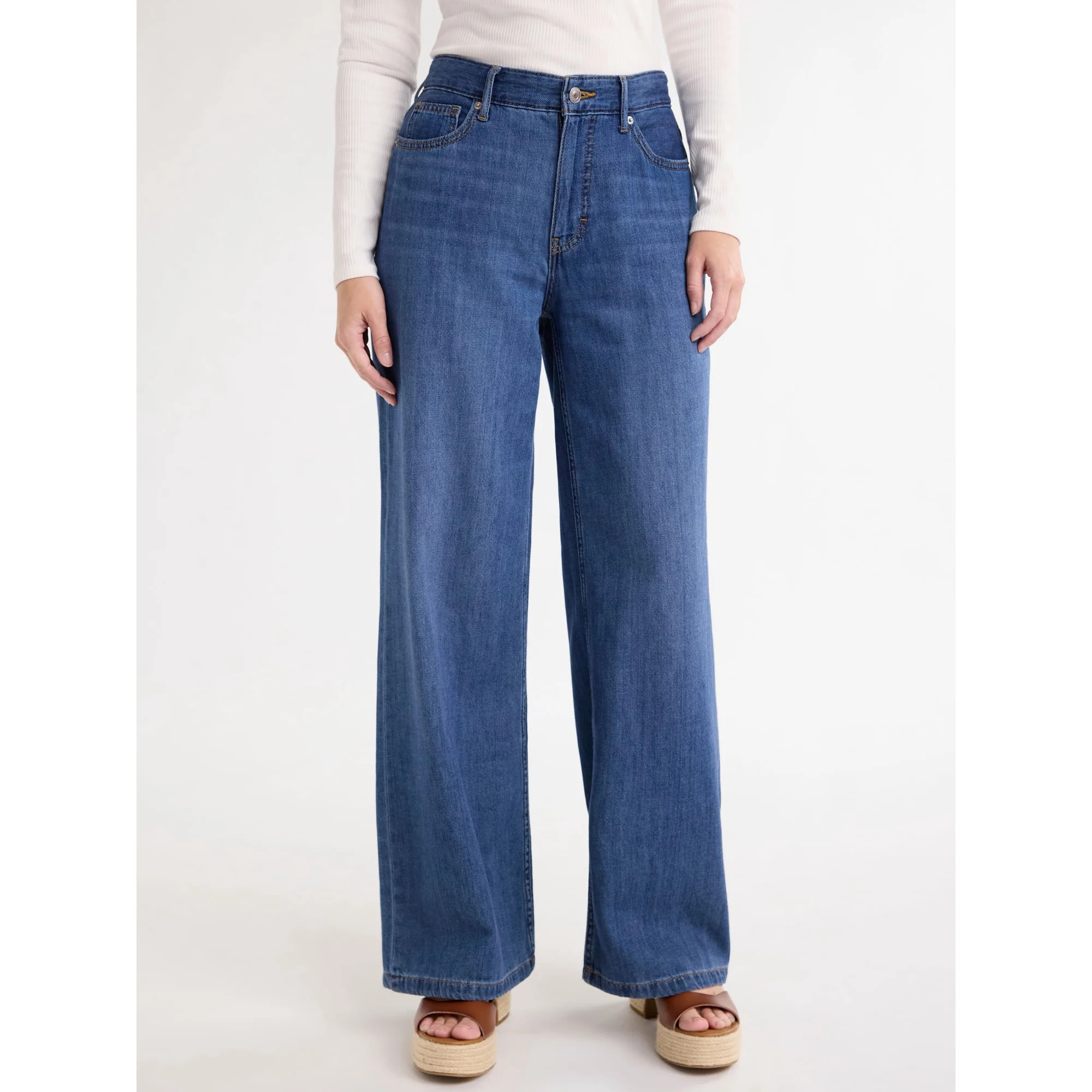 Free Assembly Women’s Midrise Wide Leg Jeans, 32" Inseam, Sizes 0-18 | Walmart (US)