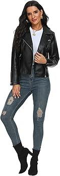 Fahsyee Women's Leather Jackets, Faux Motorcycle Plus Size Moto Biker Coat Short Lightweight Vega... | Amazon (US)