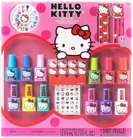 Hello Kitty Water-Based Nail Polish Set, Peel-Off Set with Glittery & Opaque Colors and Nail Acce... | Amazon (US)