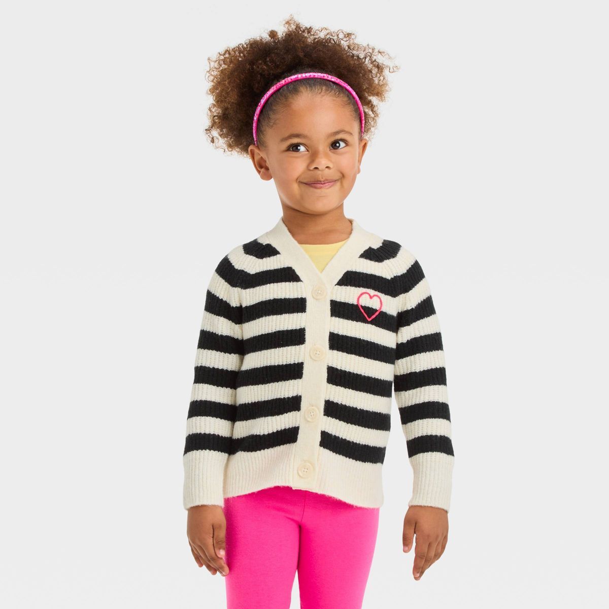 Toddler Girls' Striped Cardigan - Cat & Jack™ Black 4T | Target