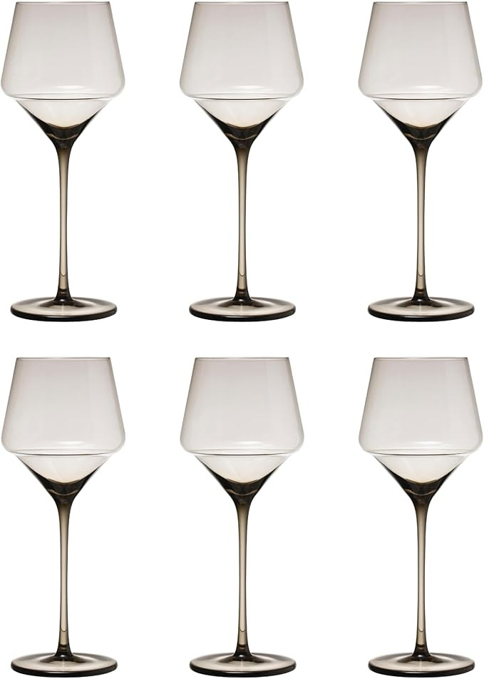 Bloomingville Long Stem Wine Glass Set with Smokey Grey Clear Glass Finish, Set of 6, AH1946SET | Amazon (US)