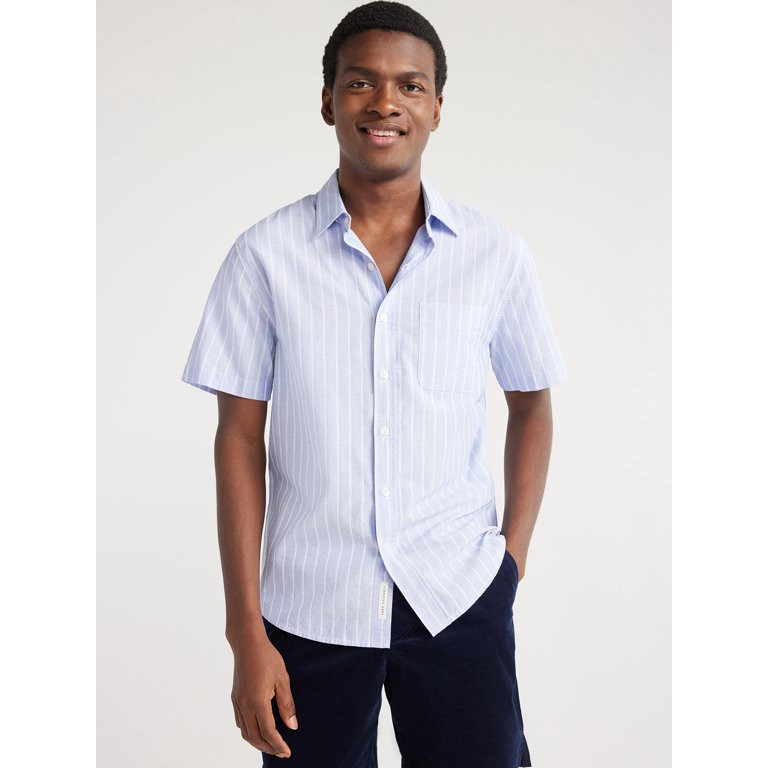 Free Assembly Men's Cotton Dobby Stripe Shirt with Short Sleeves, Sizes XS-XXXL - Walmart.com | Walmart (US)