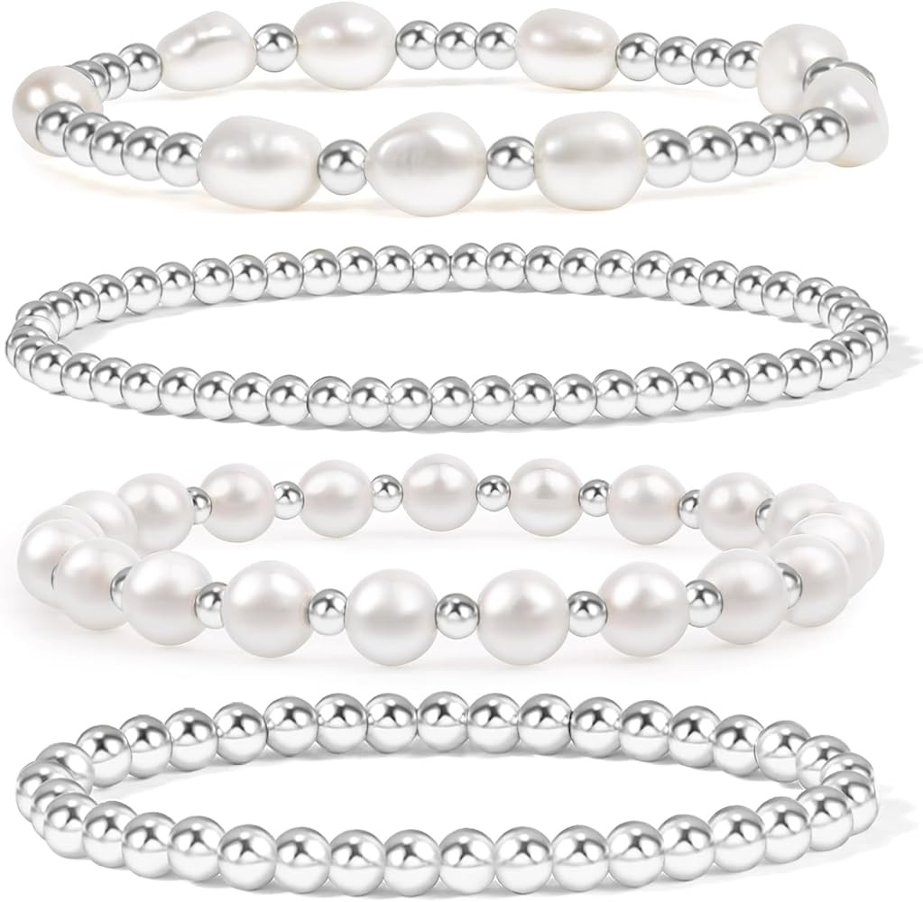 Gold Beaded Bracelets for Women Baroque Pearl Stackable14K Gold Plated Stretch Bead Ball Bracelet... | Amazon (US)