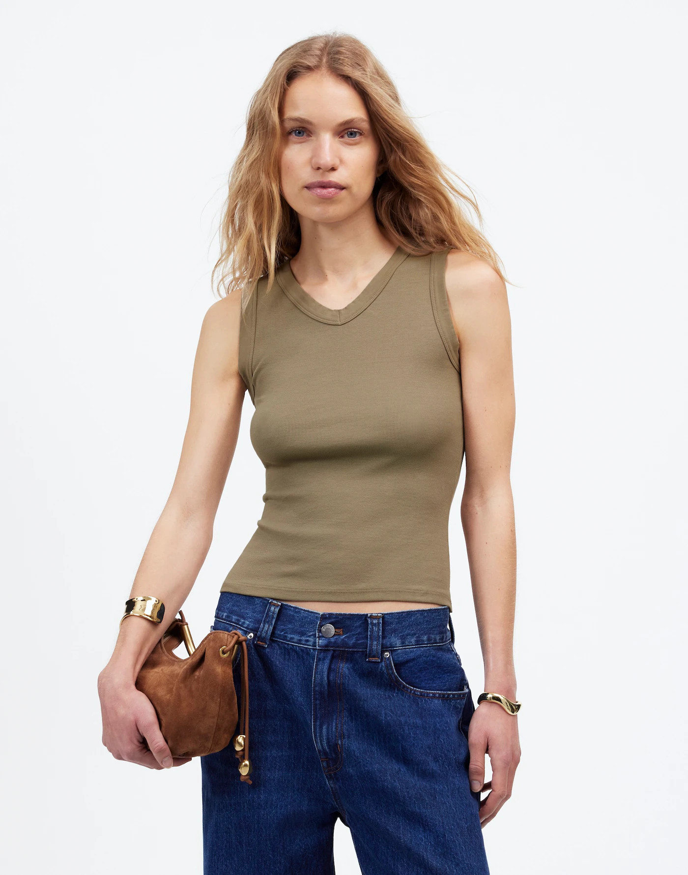 (Re)generative Cotton Ribbed High V-Neck Tank | Madewell | Madewell