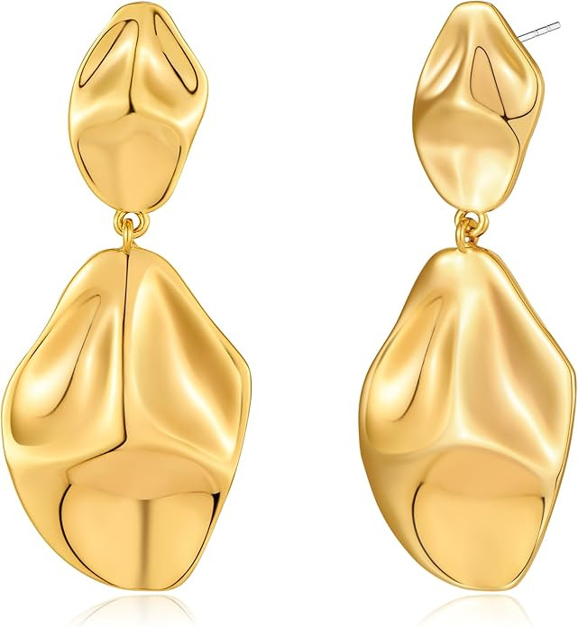 Gold Statement Earrings for Women Trendy Vintage Large Gold Drop Earrings Lightweight Irregular G... | Amazon (US)