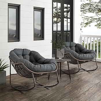 SZLIZCCC Patio Chairs Set of 2, Oversized Wicker Egg Rocking Chair,Indoor & Outdoor Upholstered P... | Amazon (US)