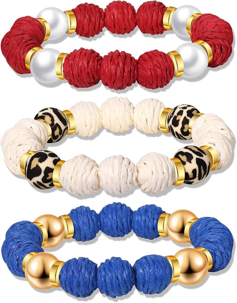 Rattan Bracelets for Women Handmade Woven Rattan Ball Beaded Stretch Bracelets Stackable Boho Ban... | Amazon (US)