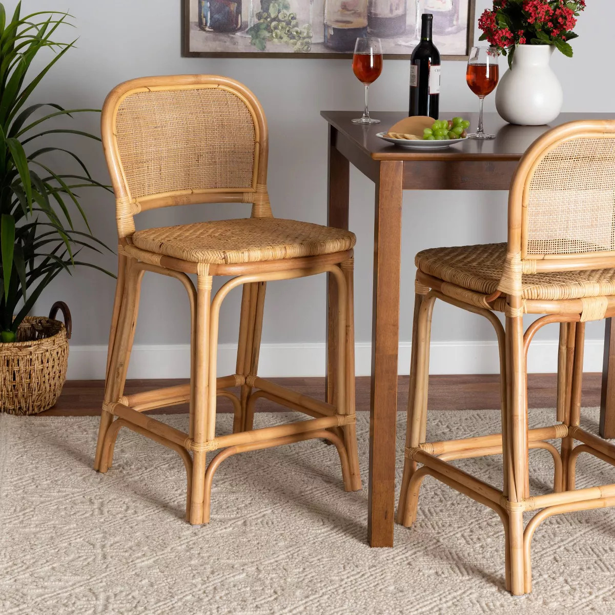 Adrena Rattan Counter Stool Natural Brown - Baxton Studio | Target