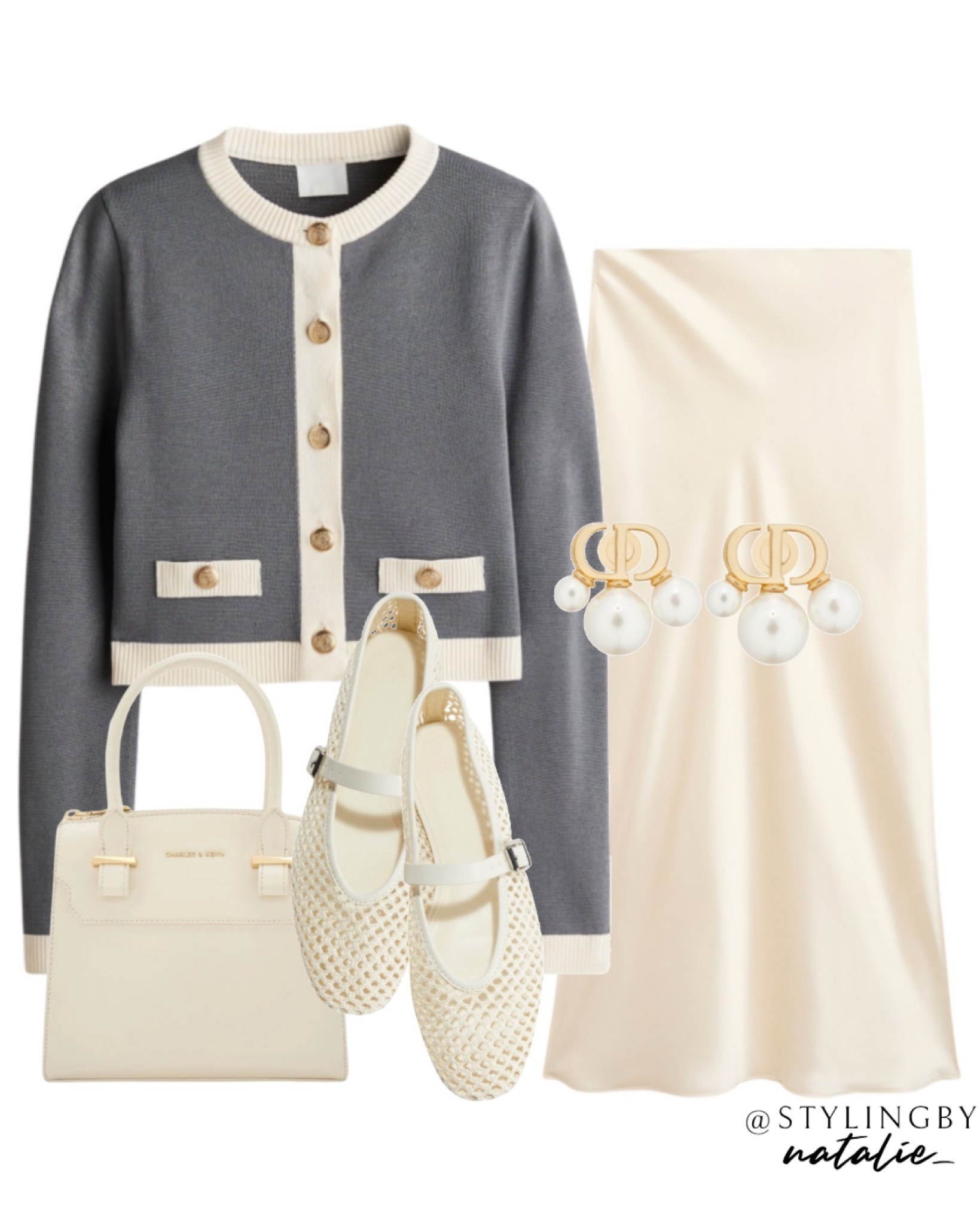 Colour block cardigan with gold buttons, satin skirt, mesh ballet flat shoes and handbag.
Autumn outfit, fall fashion, work wear

#LTKeurope #LTKworkwear #LTKautumn