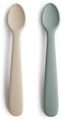 mushie Silicone Baby Feeding Spoons | 2 Pack (Cambridge Blue/Shifting Sand) | Amazon (US)