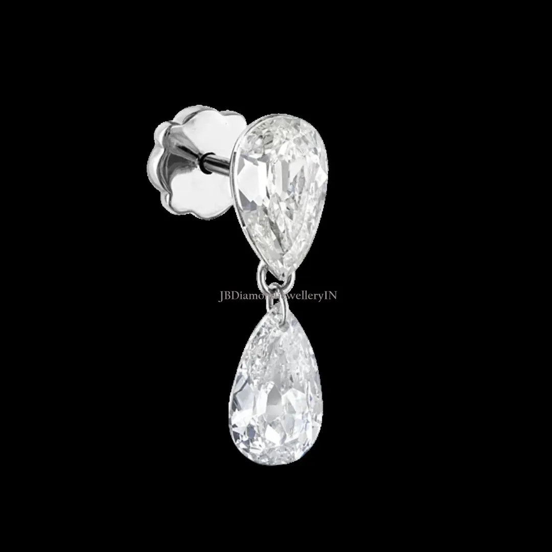 Pear Diamond Floating Dangle Stud | 14K Gold Threaded Screw Back Earring | Minimalist Helix, Cart... | Etsy (US)