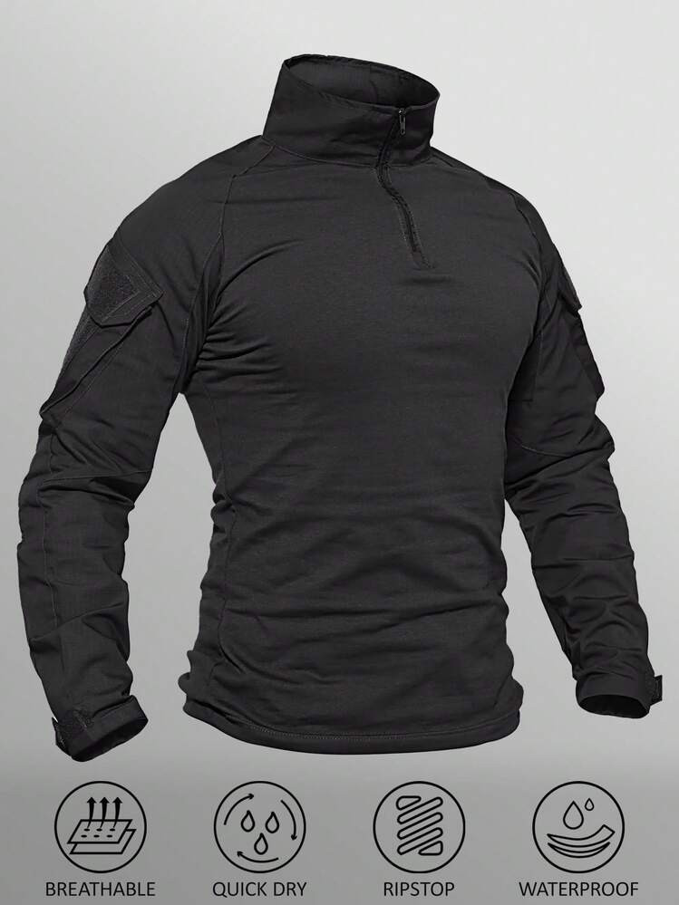KEFITEVD Men's Tactical Shirt Long Sleeve Combat Shirt 1/4 Zip With Pockets Military Paintball Airsoft Breathable | SHEIN