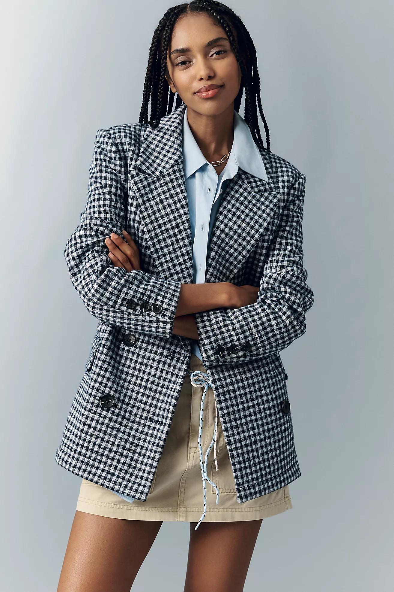 Avec Les Filles Double-Breasted Knit Plaid Blazer | Anthropologie (US)