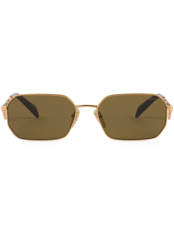 Prada Eyewear triangle-logo rectangle-frame Sunglasses | Gold | FARFETCH UK | Farfetch Global
