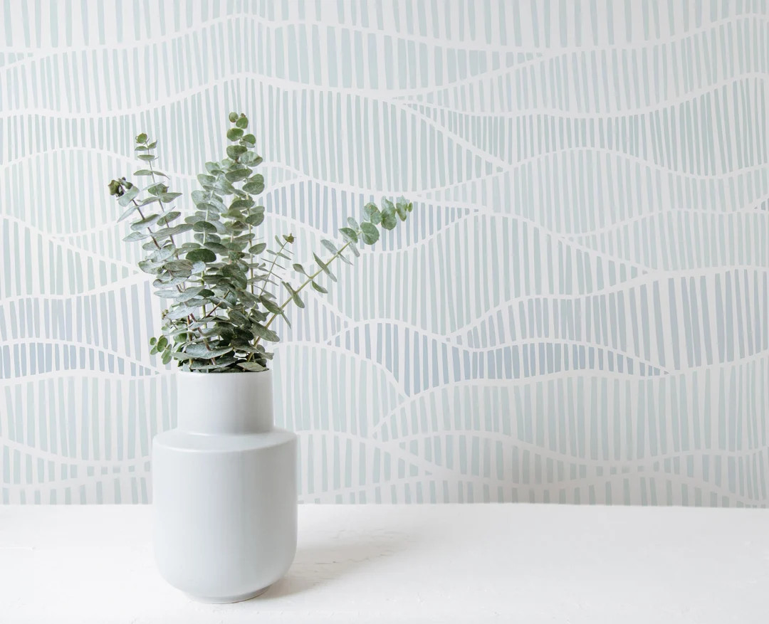 Line art Peel and Stick wallpaper / Coastal Removable wallpaper / Blue and white wallpaper - Self... | Etsy (US)