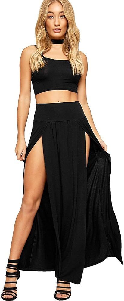 OgLuxe Womens Double Split Maxi Long Skirt Ladies Plain Basic Two Side Slit 4-22 | Amazon (US)