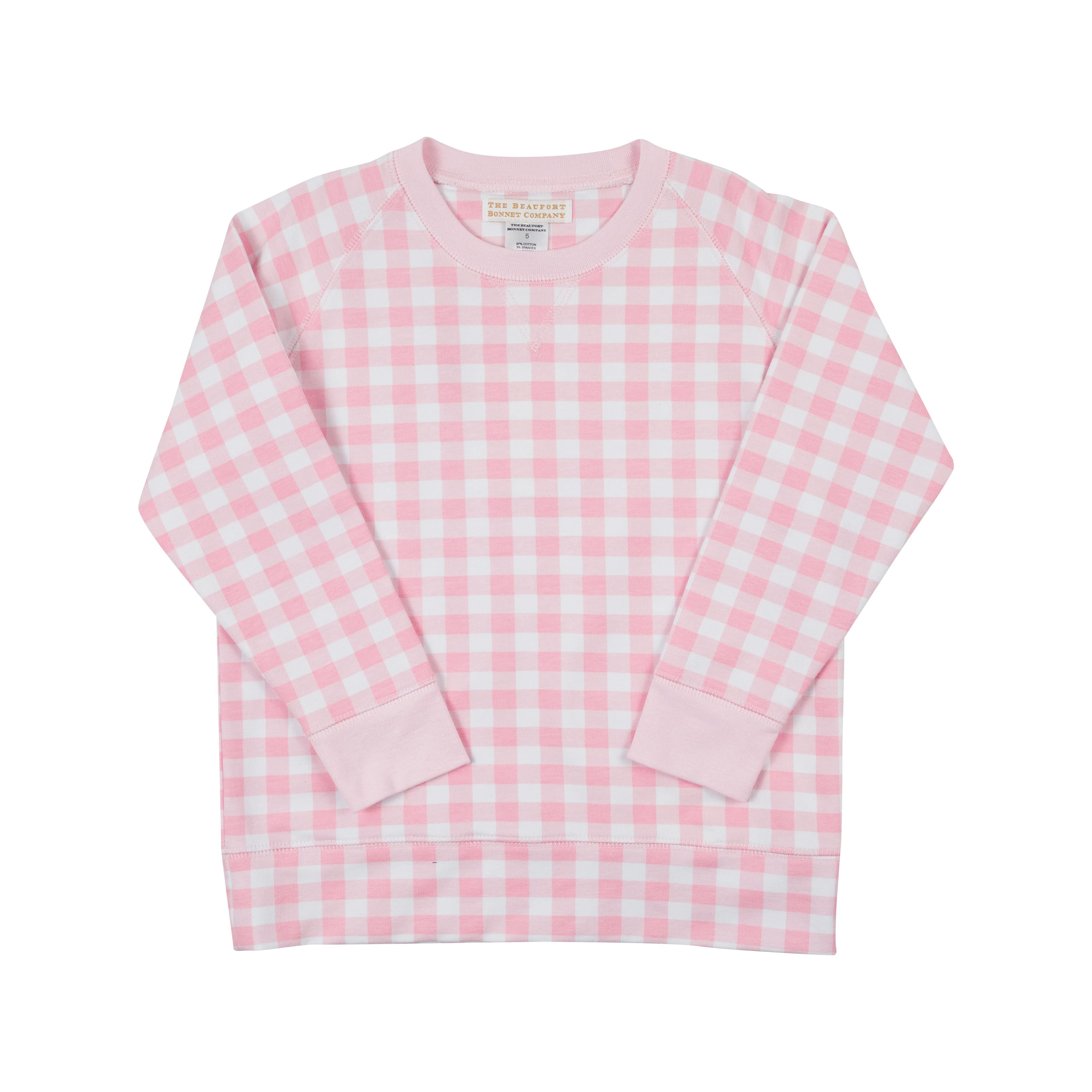 Cassidy Comfy Crewneck - Palm Beach Pink Gingham with Palm Beach Pink | The Beaufort Bonnet Company