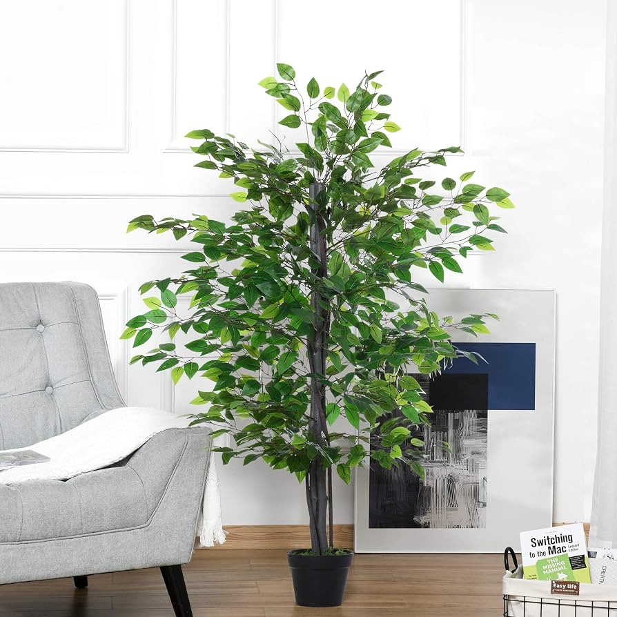 Outsunny 145cm Artificial Banyan Plant Faux Decorative Tree w/Cement Pot Vibrant Greenery Shrubbe... | Amazon (UK)