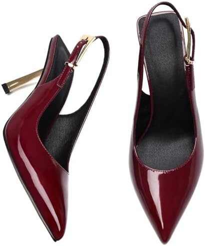 Pasuot Slingback Heels for Women - Closed Toe Stiletto Metallic Heel, Pointed Toe Patent Leather ... | Amazon (US)
