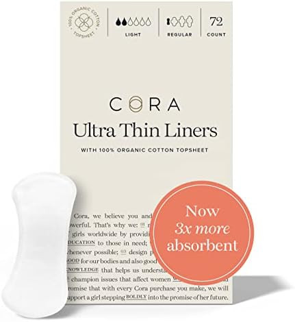 Cora Ultra Thin Organic Cotton Topsheet Women's Panty Liners | Breathable Thin Period Pads for Le... | Amazon (US)