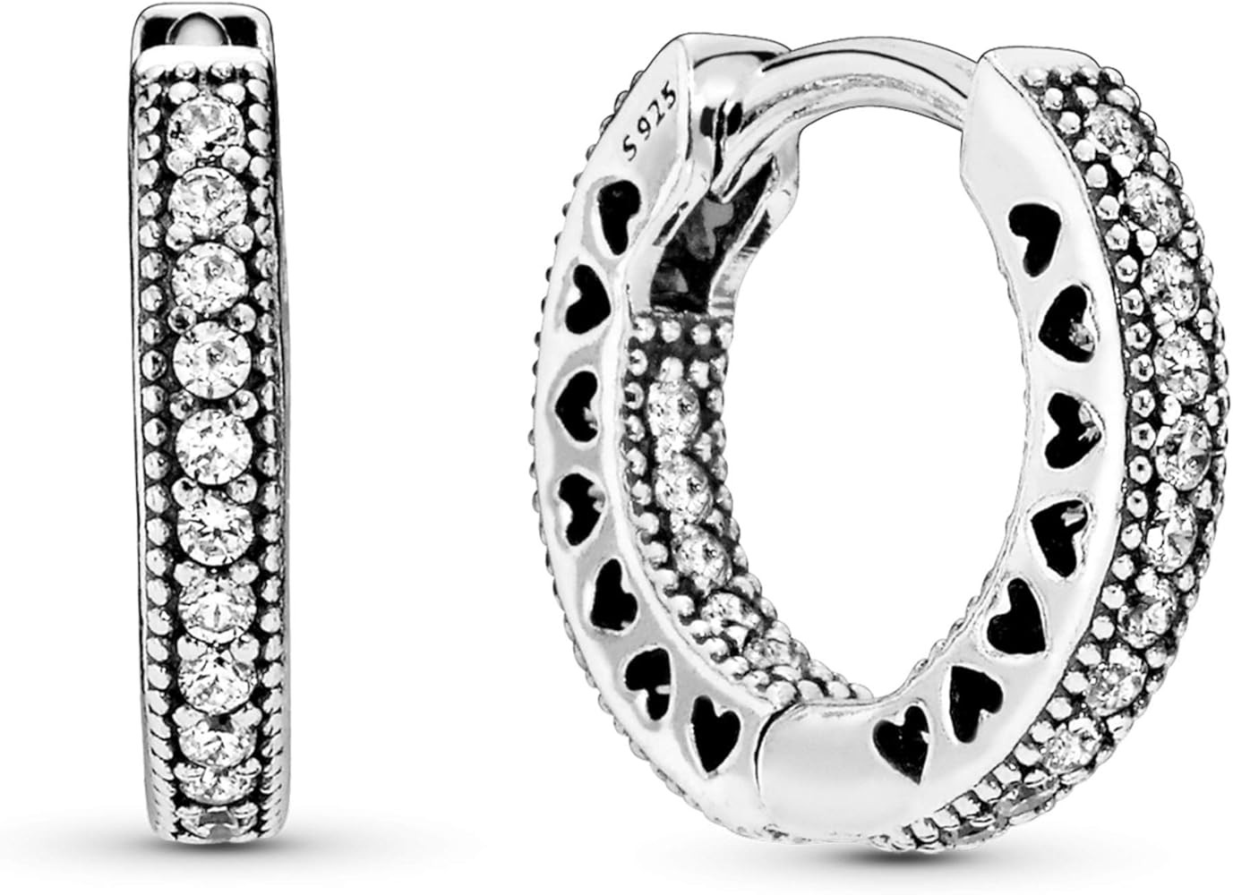 PANDORA Pendientes de aro con forma de corazón pavé, elegantes aretes para mujer, gran regalo p... | Amazon (US)