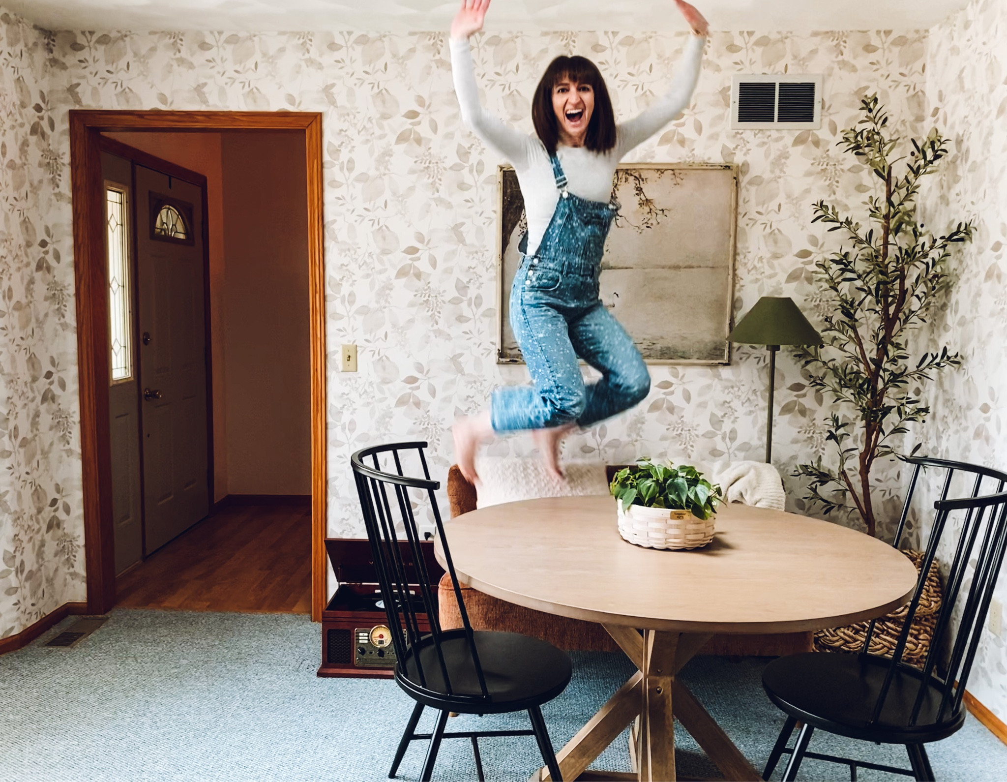 Jump in the air if you’re excited about finishing your wallpaper! This room took me 14 hours but it was worth every minute hearing the kids say how cozy it is! 

#homedecor #wallpaper #cozy #cozyliving #winterblues #90shome 

#LTKunder100 #LTKsalealert #LTKhome