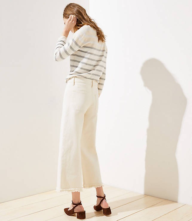 Modern Double Frayed Wide Leg Jeans in Bone | LOFT